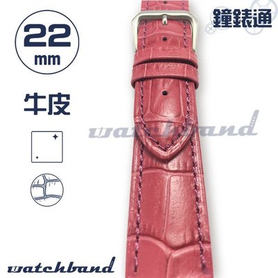 【鐘錶通】C1-33AR《簡約系列》大花鱷魚紋-22mm 玫瑰紅  /手錶錶帶/大花鱷魚紋/牛皮錶帶/