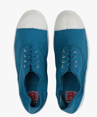 代購 法國23春夏新款bensimon 手工製作有機棉基本款海洋藍色綁帶帆布鞋