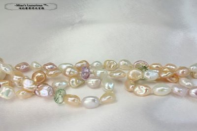 珠寶訂製系列™~200cm極美日本天然多顏色淡水Keshi珍珠+多色水晶多用途長/短項鍊