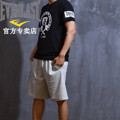 促銷打折  拳擊服EVERLAST拳擊運動服健身訓練跑步T恤男款印花透氣圓領短袖上衣
