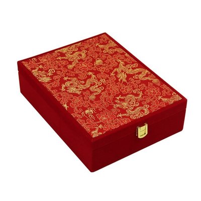 【熱賣精選】黃金首飾盒刺繡龍鳳紅絨四多件套盒錦盒包裝禮品盒結婚慶嫁妝新娘