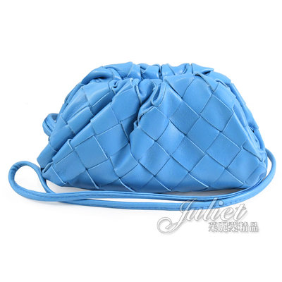 【茱麗葉精品】全新精品 BOTTEGA VENETA 專櫃商品 577816大格編織羊皮迷你頸掛手提包.藍 現貨