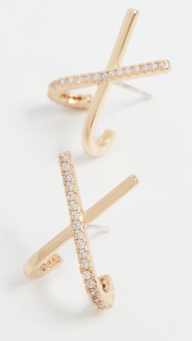 SHASHI 紐約品牌 Kriss Kross 金色十字架耳環 鑲鑽十字架耳環