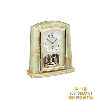 座鐘日本直郵Seiko精工3指針座鐘電波自動對時帶旋轉裝飾擺件瑪瑙時鐘