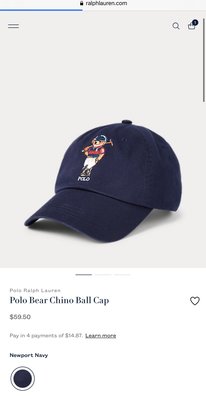 Polo bear  Ralph Lauren by Polo 深藍色刺繡polo熊棒球帽 皮革帶 美國官網購入 全新正品 現貨在台