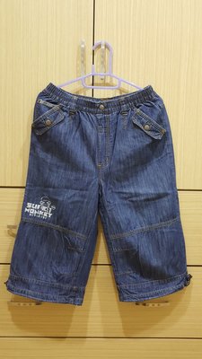 HANG TEN專櫃 SUPER MONKEY系列 深藍色七分薄牛仔褲 14/15 男大童