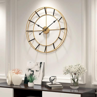 掛鐘時鐘金屬掛鐘 鐵藝時鐘 壁鐘 輕奢 簡約鐵藝掛鐘 客廳鐘錶裝飾時鐘 靜音金屬鐵藝鐘錶