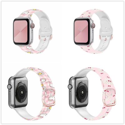 全館免運 Apple watch錶帶 Hello Kitty 於 iwatch 3 4 5 6 7 8 SE 矽膠錶帶 可開發票