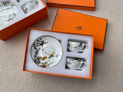 熱款直購#Hermes 愛馬仕叢林咖啡杯碟套裝 歐式茶野生動物描繪杯具 咖啡杯160ml 碟子15公分