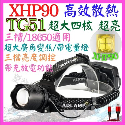 TG51 頭燈 XHP90 大4核 P90 18650 4檔 USB充放電 廣角變焦 P70 工作燈P99