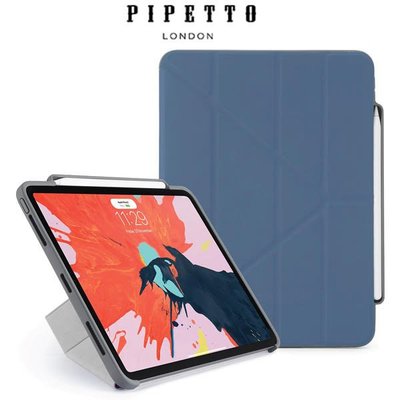 Pipetto Origami Pencil iPad Pro11吋多角度多功能保護套(內建筆槽)-海軍藍/灰色