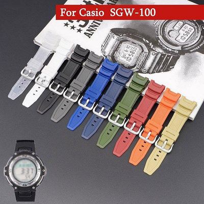 卡西歐手錶 SGW-100 樹脂 TPU 錶帶替換錶帶防水運動腕帶不銹鋼扣配件-台北之家