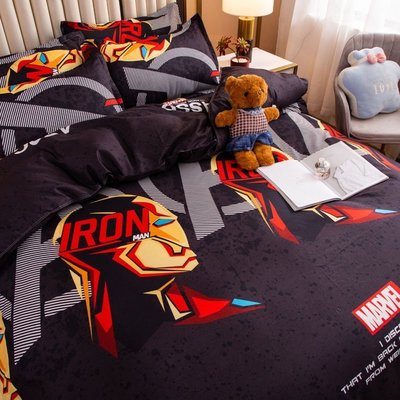 新品 鋼鐵俠床上四件套卡通漫威復仇者聯盟男生被套床單人學生床三件套 促銷