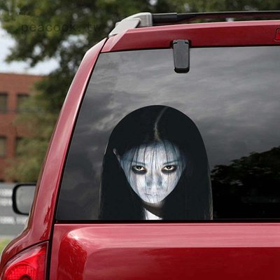 萬聖節車貼 恐怖後檔貼紙女鬼車窗玻璃車貼 骷髏玻璃車貼-概念汽車