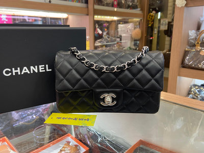 ☆最愛二手精品☆ CHANEL MINI COCO 20cm 全新香奈兒小羊皮黑色銀鍊迷你經典款肩背包斜背包 20 A69900 XG6272 CF