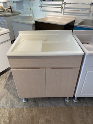 76X57白色人造石洗衣槽+淺木紋楓木櫃(德浦家具)
