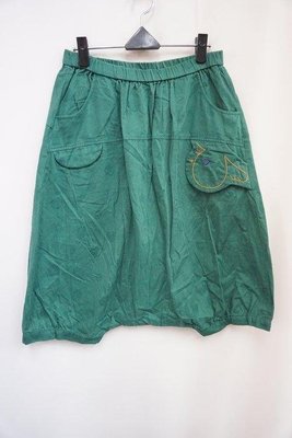 a la sha  鬆緊腰 深綠色棉造型七分飛鼠褲裙