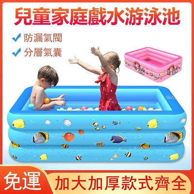 兒童充氣泳池 家庭大型兒童游泳池 室內外自動充氣水池 PVC方形成人泳池 三色戲水池 戶外泳池玩具池g6369
