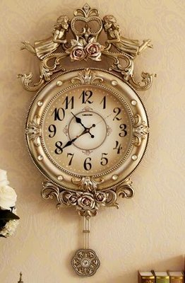 18698c 歐式  金色房間民宿客廳牆壁上牆面上掛鐘壁飾時鐘室內裝潢鐘錶送禮禮品