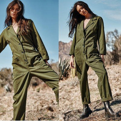 ㊣ 美國八卦小報 ㊣ 美國品牌 美國製純棉材質軍綠色連身工作褲