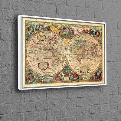 復古世界地圖帆布繪畫海報辦公室牆壁裝飾