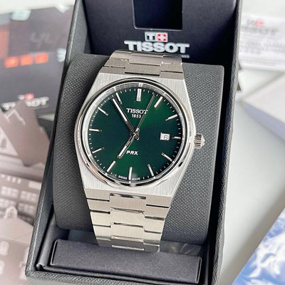 TISSOT PRX 綠色面錶盤 銀色不鏽鋼錶帶 石英 男士手錶 T1374101109100 天梭腕錶