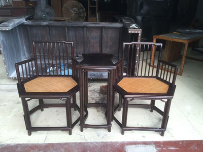 【二手】中式印尼黑檀六角扶手椅圈椅實木椅，8998【銅都古董】古玩 收藏 古董