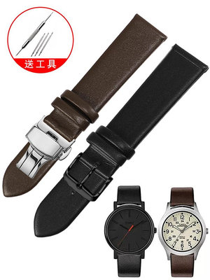 代用錶帶 適配TIMEX天美時遠征系列手錶T49963 T2N794超薄防水真皮手錶帶男