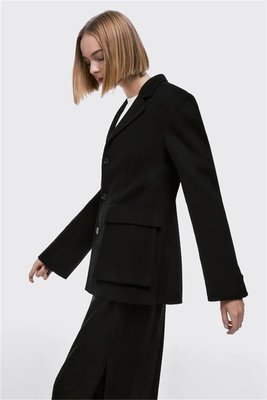 小鹿臻選-Massimo Dutti女裝 秋季新品黑色含墊肩羊毛通勤風西裝外套女修身