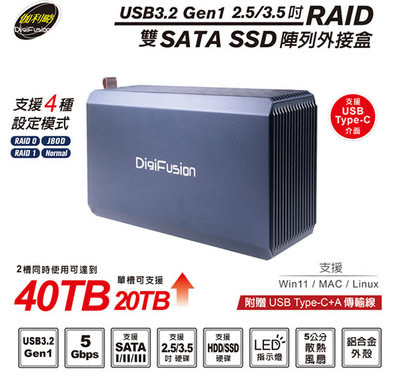 【MR3C】含稅 伽利略 HD-338U32R USB3.2 2.5/3.5吋 RAID雙SATA SSD陣列外接盒