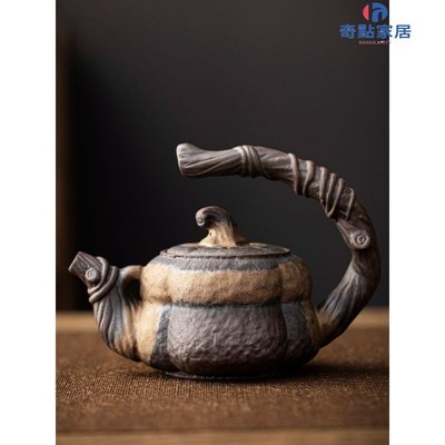 現貨-日式手工柴燒茶壺陶瓷家用創意功夫茶具泡茶壺煮茶器茶水壺單茶壺-簡約
