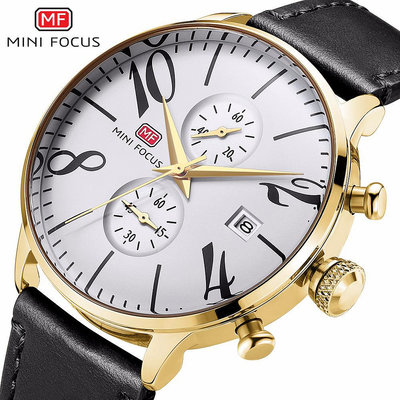 現貨男士手錶腕錶MINI FOCUS福克斯手錶外貿速賣通多功能石英男錶皮錶帶MF0135G