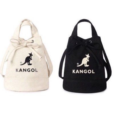 100％原廠韓國代購kangol帆布包水桶包斜跨包韓國袋鼠kangol 包休閒圓筒包單肩手提可斜挎帆布包