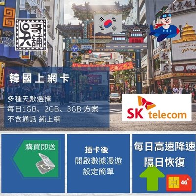 【吳哥鋪】韓國 SK Telecom 電信訊號， 3日上網卡(每日2GB降速 隔日恢復) 170元