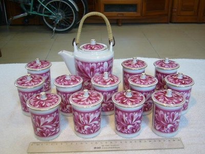 茶壺茶杯組(1)~~大同磁器~~茶壺*1+茶杯*12+杯蓋*12合售~~懷舊.擺飾.道具
