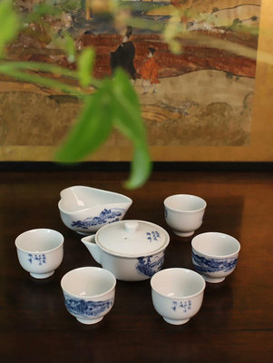 器滿陶瓷功夫茶具套件青花山水手繪煎茶器染付寶瓶日本回流瓷器14