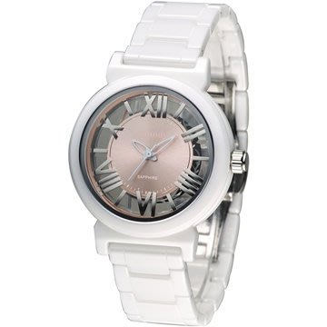 Canody 都會儷人 雙鏤空時尚陶瓷腕錶(CB1220-1D)-白x粉紅/35mm