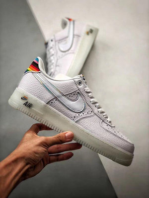Nike Air Force 1 07 白色 彩虹 荔枝皮 厚底 低幫 滑板鞋 CV0258-100 情侶鞋