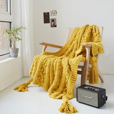 下殺 (null)手工針織冰島毛線毯藕粉色流蘇蓋毯女生臥室裝飾毯樣板間床頭毯子#抱枕#蓋毯#枕套