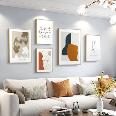 特賣-現代簡約客廳沙發背景墻裝飾畫北歐掛畫高端抽象線條藝術壁畫組合