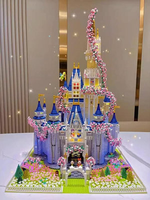 迪士尼公主城堡櫻花莊園女孩禮物高難度拼裝積木模型玩具適用樂高