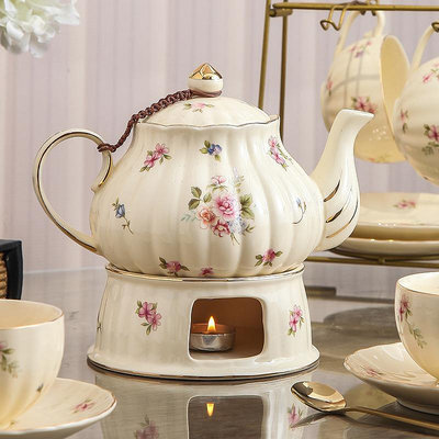 廠家出貨陶瓷花茶壺花茶具歐式玻璃花草水果花果茶壺耐熱蠟燭加熱套裝英式