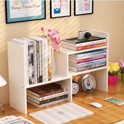 熱賣中 簡約現代創意兒童桌上書架簡易組合桌面小書架置物架辦公書櫃學生象牙白2(首圖款)