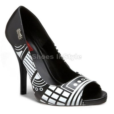 Shoes InStyle《四吋》美國品牌 DEMONIA 原廠正品龐克幾何圖形螢光厚底魚口高跟鞋有大尺碼出清『黑白色』