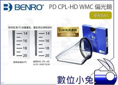 數位小兔【百諾 BENRO PD CPL-HD WMC 49mm 偏光鏡】百諾 CPL鏡 航空鋁材 光學玻璃 薄框公司貨