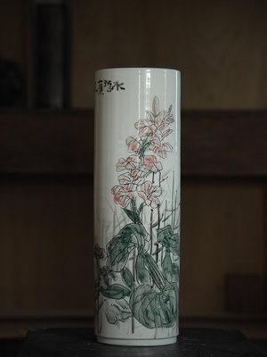 「上層窯」鶯歌製造 呂喦作品 水浮蓮 彩繪花瓶 瓷器 A1-21