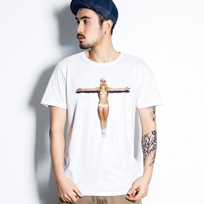 Cross Girl 短袖T恤 白色 十字架裸女情色huf dope obey風格潮插畫藝術性感街頭韓 亞版