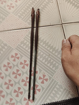 日本回流銅器古董茶道茶器大正時期空心老火箸銅筷碳筷，荷葉摘，