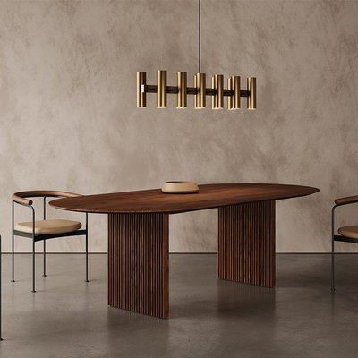 北歐實木餐桌創意橢圓形家用原木長條桌現代簡約飯桌客廳會議桌子 滿減 促銷 夏季
