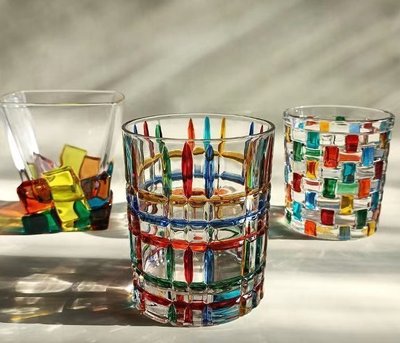 康康樂 意大利設計師同款手工彩繪條紋編織水晶玻璃杯牛奶杯高顏值咖啡杯